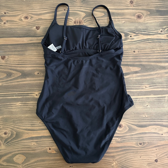 Women's Shade & Shore Swimsuit M Black One-Piece Square Neck Mesh Panel - Picture 3 of 4